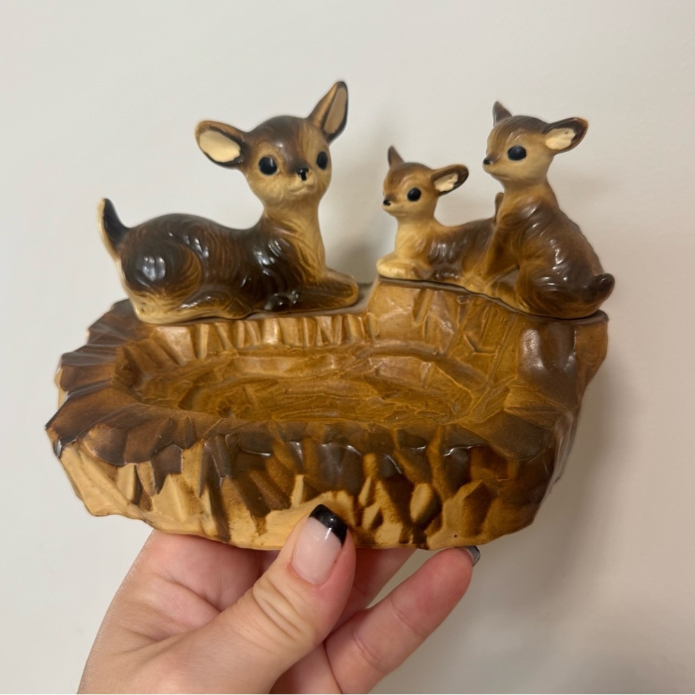 Antique Deer and Fawn Ceramic Collectable Dish
